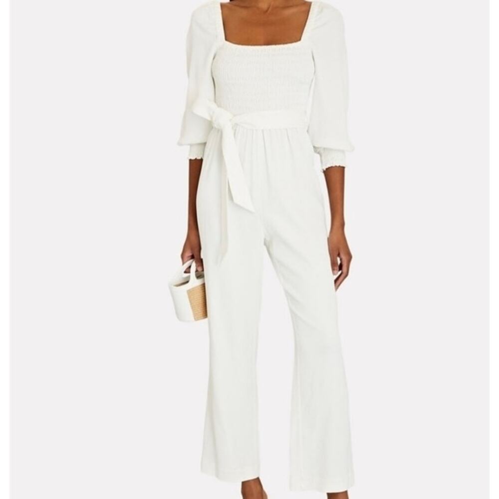 INTERMIX Women's size 4 Deanna Smocked White Jumpsuit Waist Belt Workwear Classy